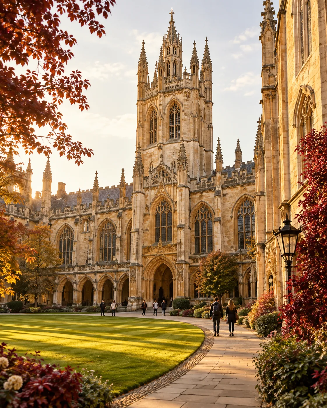 An imagined sunlit university courtyard, illustrating the possibilities of study abroad