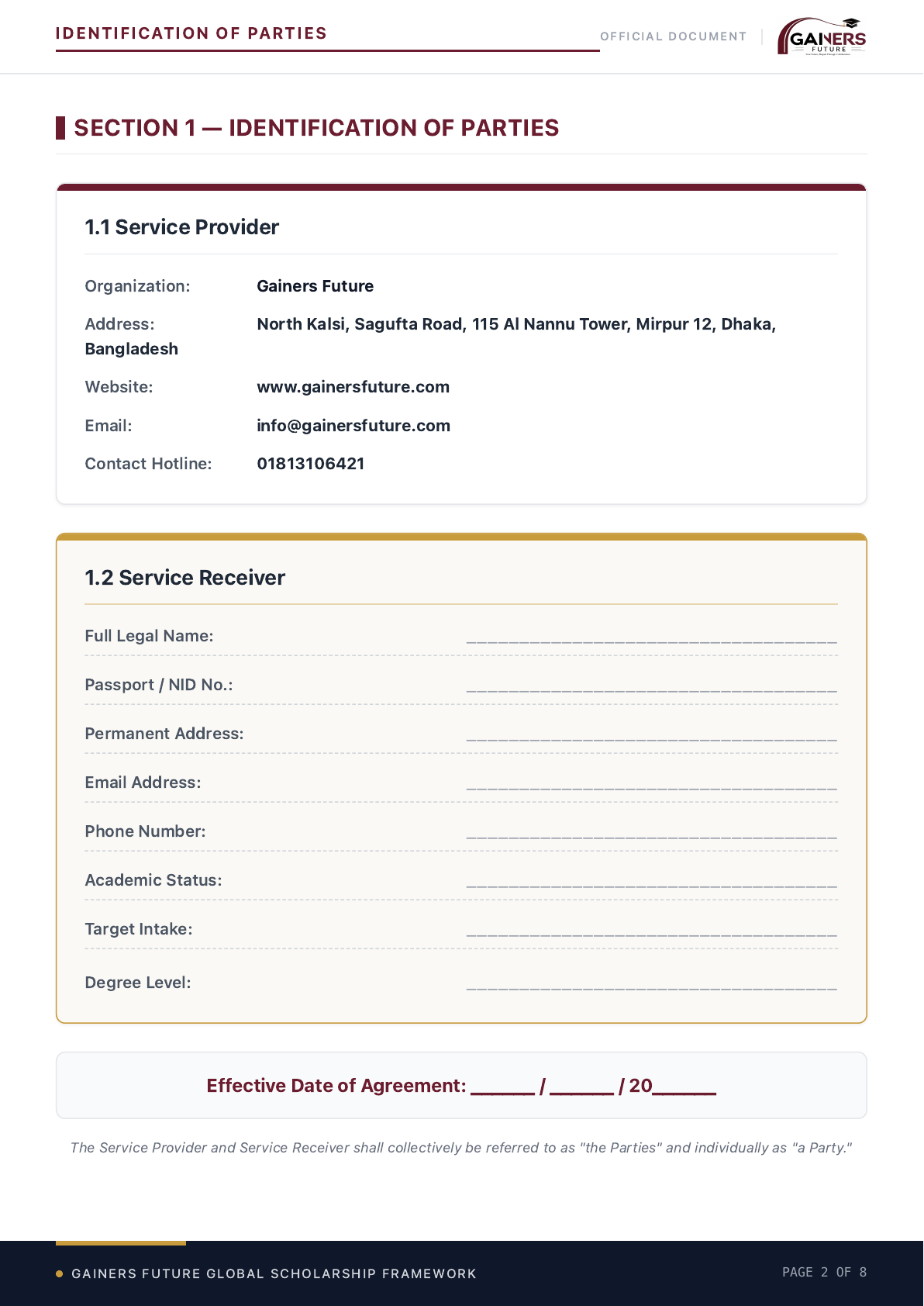 Service Agreement page 2