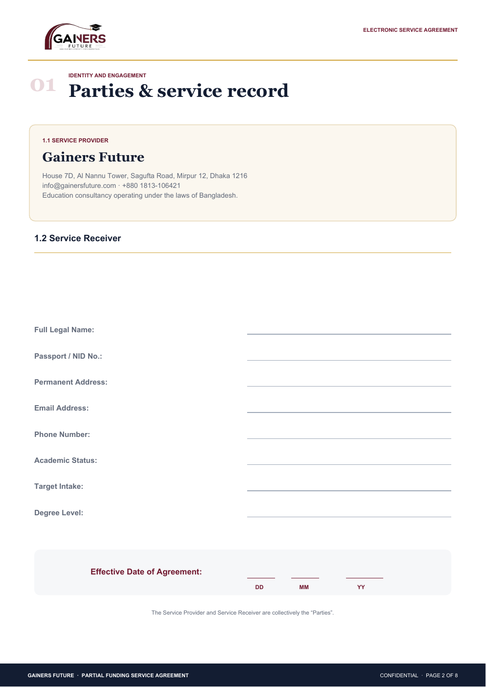 Partial Funding Service Agreement page 2