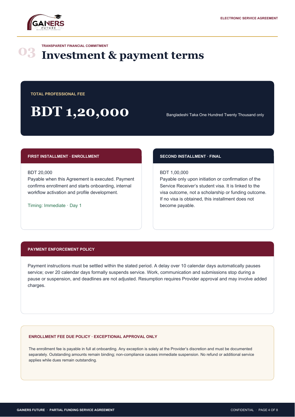 Partial Funding Service Agreement page 4